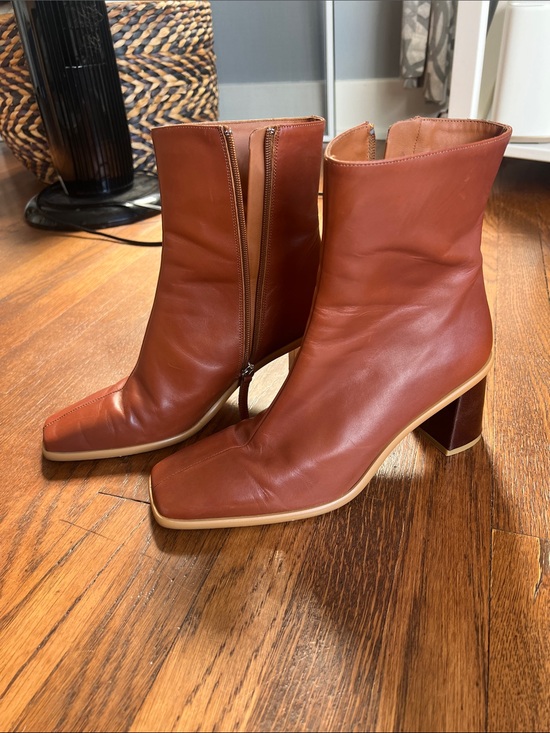 ALOHAS Shoes - ALOHAS Cognac Square-Toe Leather Ankle Boots